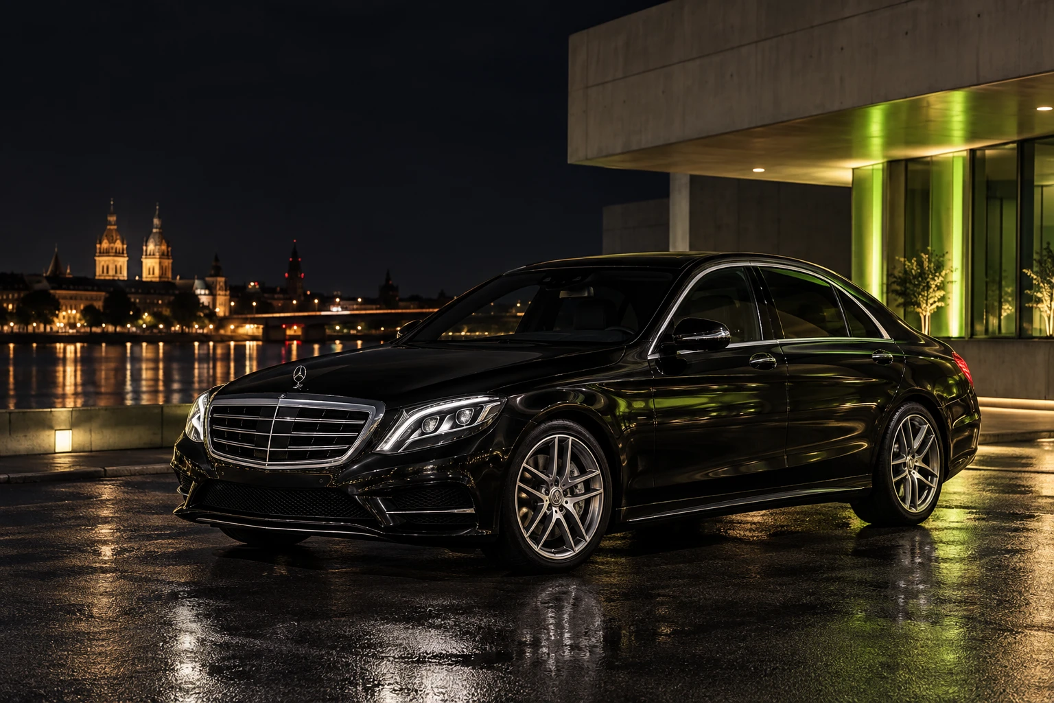 Schwarze Mercedes S-Klasse bei Nacht – illustratives Fahrzeugmotiv
